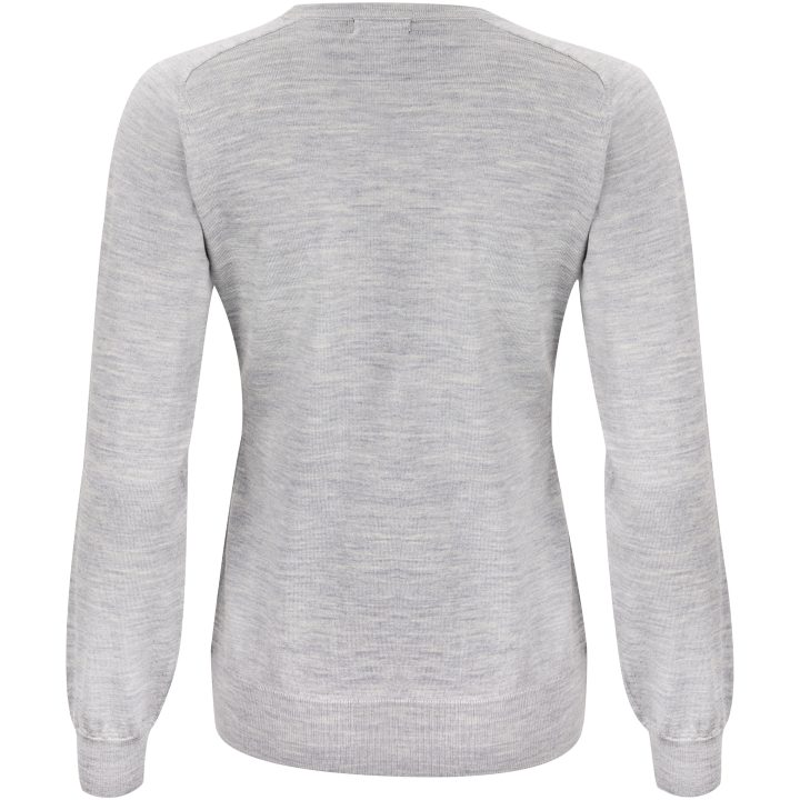 Stickad tröja Dam Merino V Ljusgrå melerad J.Harvest & Frost XS – billede 4