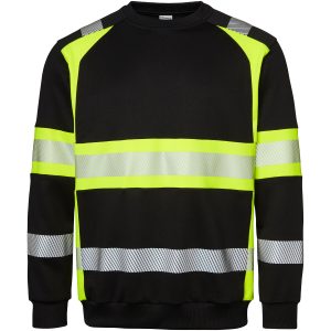 Sweatshirt 602 Rundhals Sort/Fluor Gul Top Swede