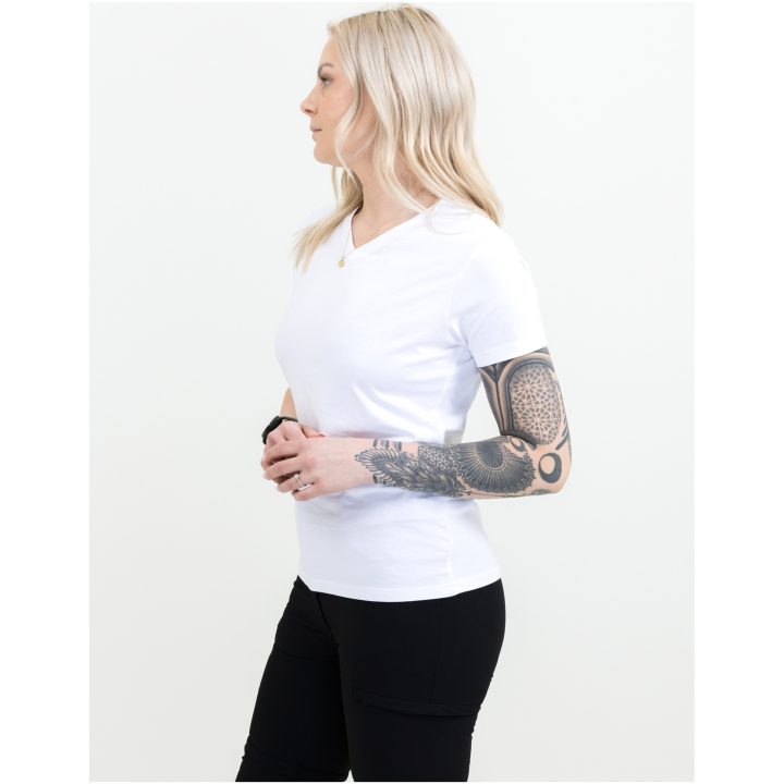 T-shirt Dam Heavy V-neck Vit Printer Essentials XS – billede 2