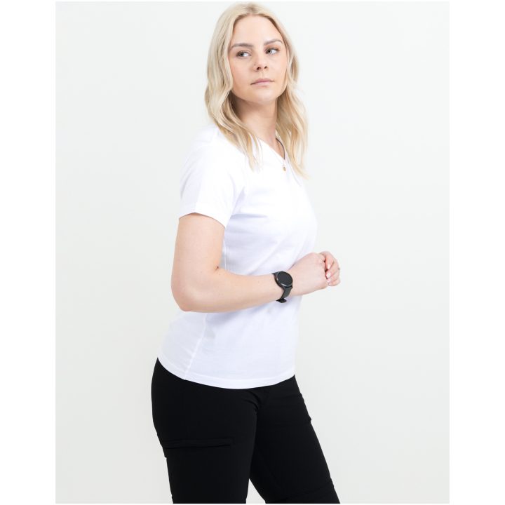 T-shirt Dam Heavy V-neck Vit Printer Essentials XS – billede 4