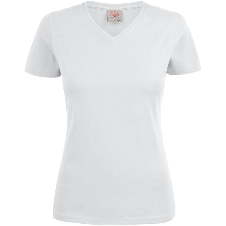 T-shirt Dam Heavy V-neck Vit Printer Essentials XS – billede 5