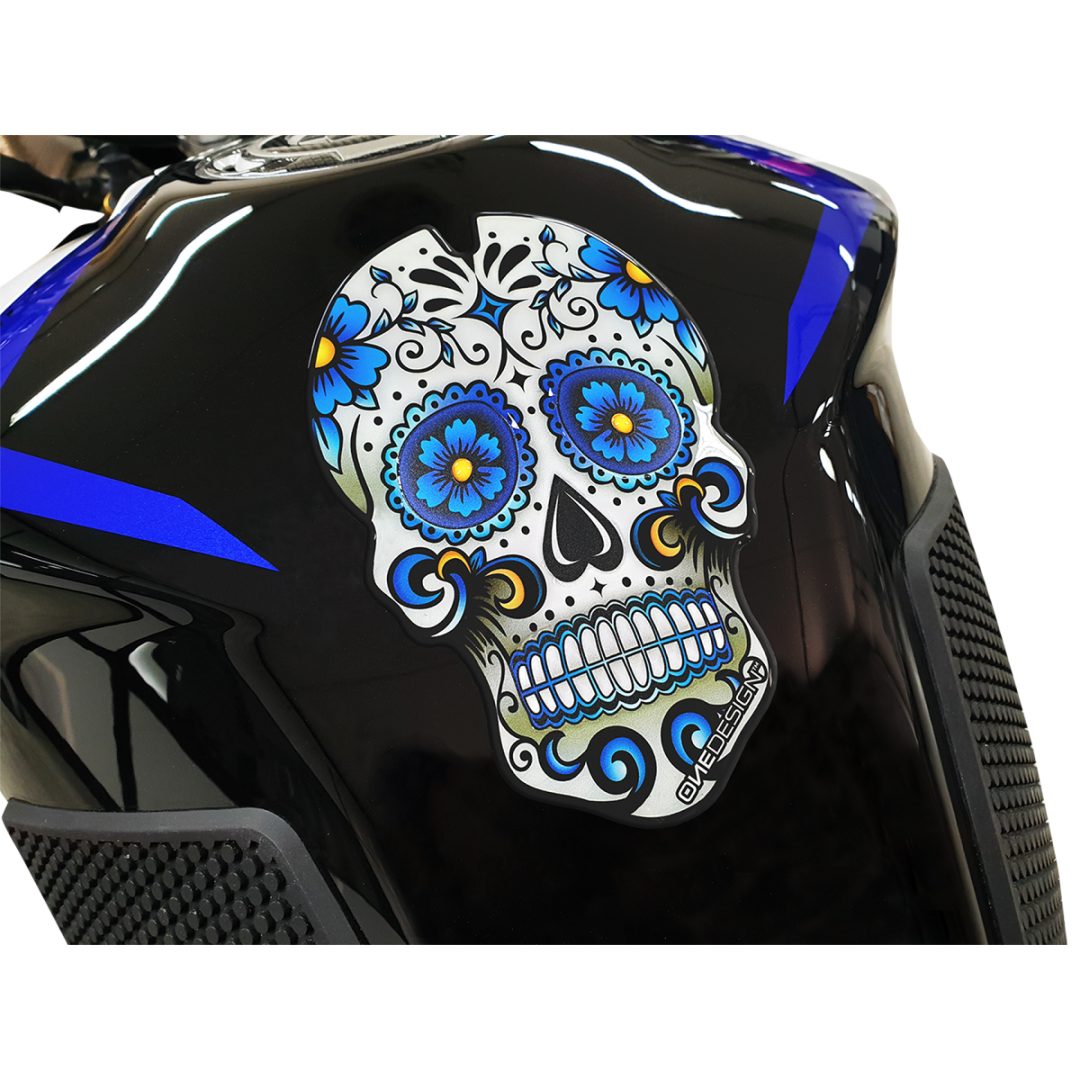 Tankpad Resin/soft Touch Blå/hvid Skull ONEDESIGN – billede 3