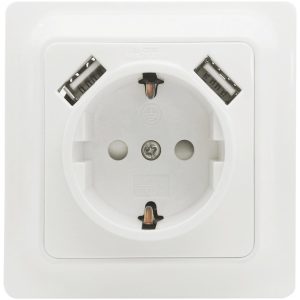 Vægstik Gamma, 1-vejs med 2 stk. USB-stik MALMBERGS