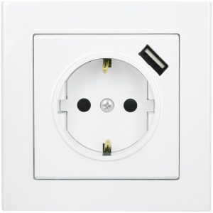 Vægstik Optima, 1-vejs med 1 stk. USB-stik, Hvid MALMBERGS