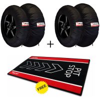 VECTOR Kit - 2 Sets of Smart 120/190 Tyre Warmers (Black) and Free Pit Stop Paddock Mat